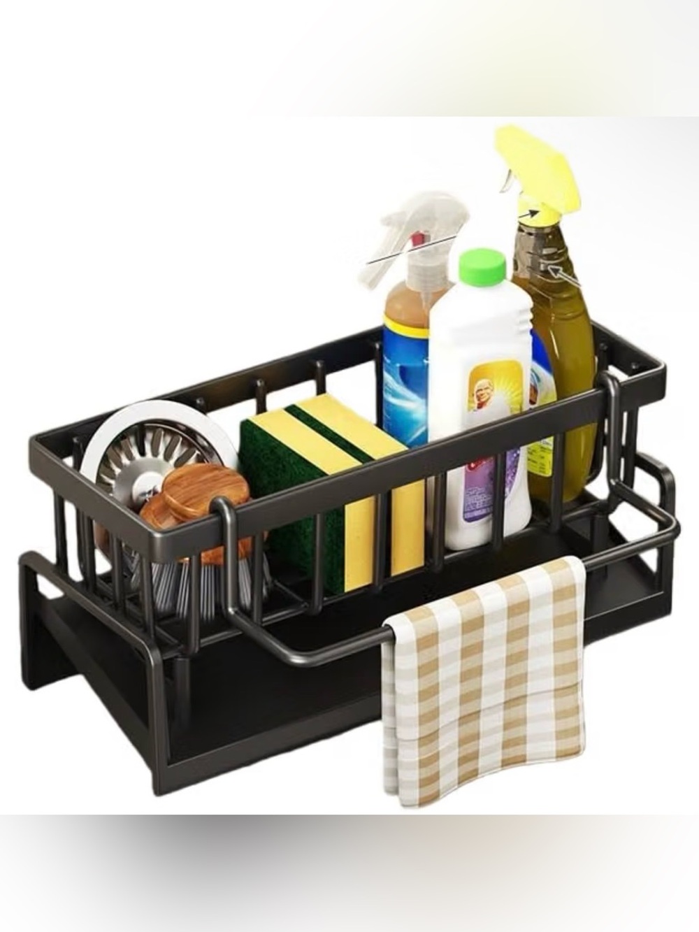 NEW Black Sink Caddy Organizer Multipurpose Sponge & Dish Towel Holder Storage